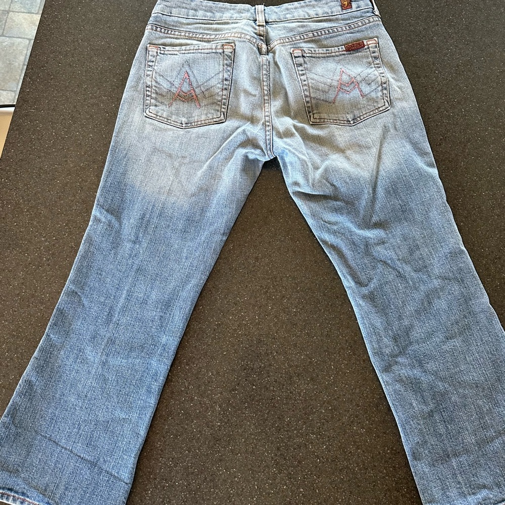 7 For All Mankind Flare Pink A Pocket denim blue jeans. Size ????